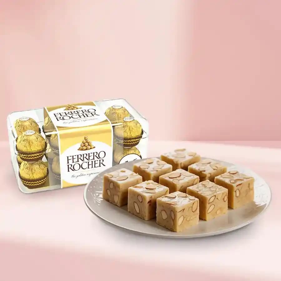 Royal Almond Treat from Shree Mithai with Ferrero Rocher