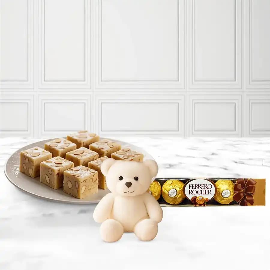 Royal Almond Treat from Shree Mithai with Teddy N Ferrero Rocher