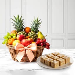 Royal Almond Treat from Shree Mithai with Fresh Fruit Basket 1