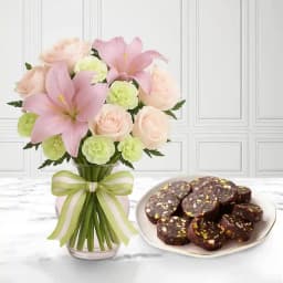 Dry Fruit Dates Roll from Shree Mithai with Flowers Bouquet 1
