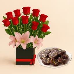 Dry Fruit Dates Roll from Shree Mithai with Designer Flower Arrangement 1