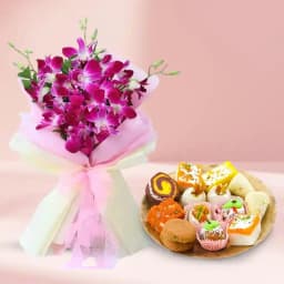 Assorted Sweets from Adyar Ananda Bhawan with Orchid Bouquet 1