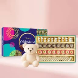 Assorted Sweets from Adyar Ananda Bhawan with a Teddy N Cadbury Celebration Chocolate Pack 1