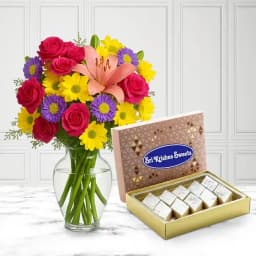 Badam Kathli from Sri Krishna Sweets with Mixed Flower Arrangement 1
