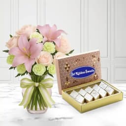 Badam Kathli from Sri Krishna Sweets with Flowers Bouquet 1