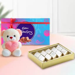 Badam Kathli from Sri Krishna Sweets with Teddy N Cadbury Celebration Chocolate Pack 1