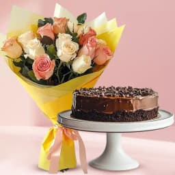 Combo of Assorted Roses N Choco Cake 1