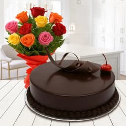 Dozen of glorious Roses with yummy Chocolate Cake 1