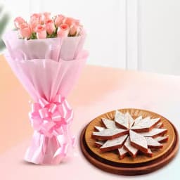 Fig Kathli from Sri Krishna Sweets with Pink Rose Bouquet 1