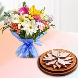 Fig Kathli from Sri Krishna Sweets with Seasonal Flower Bouquet 1