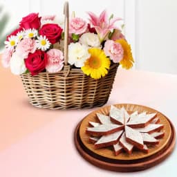 Fig Kathli from Sri Krishna Sweets with Mixed Flower Arrangement 1