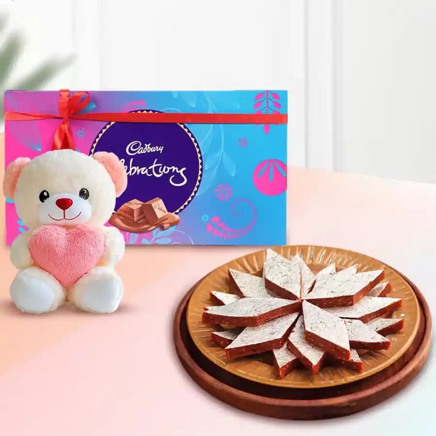 Fig Kathli from Sri Krishna Sweets with Teddy N Cadbury Celebration Chocolate Pack