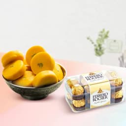 Kesar Peda from Sri Krishna Sweets with Ferrero Rocher 1