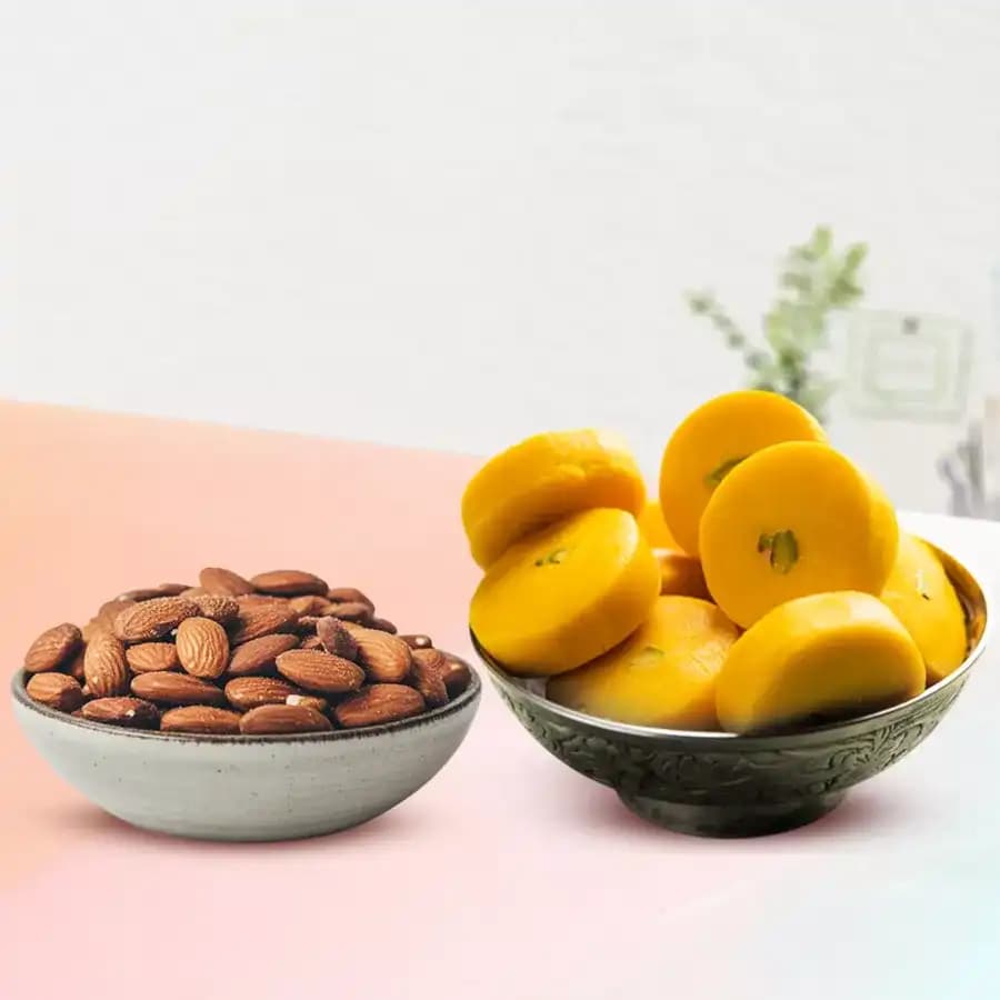 Kesar Peda from Sri Krishna Sweets with Crunchy Almonds