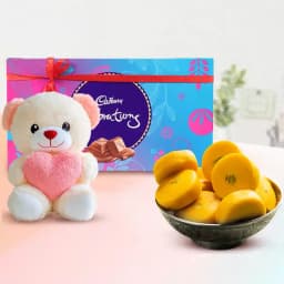 Kesar Peda from Sri Krishna Sweets with Teddy N Cadbury Celebration Chocolate Pack 1