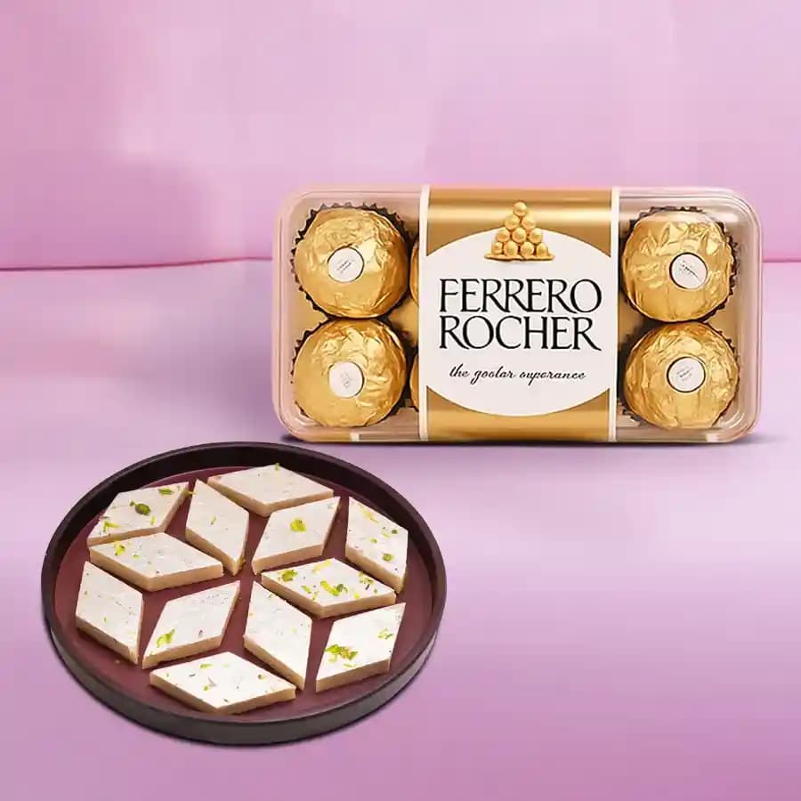 Palmsugar Kaju Kathily from Adyar Ananda Bhawan with Ferrero Rocher