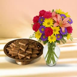 Karupatti Katli from Sri Krishna Sweets with Mixed Flower Arrangement 1