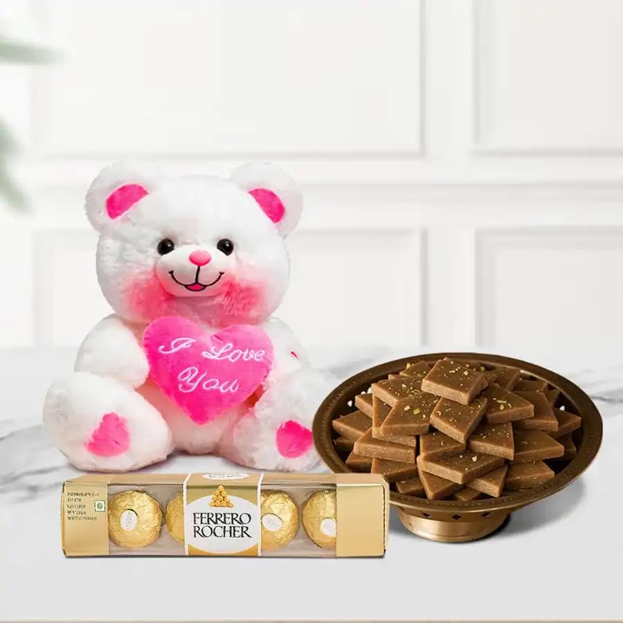 Karupatti Katli from Sri Krishna Sweets with Teddy N Ferrero Rocher Chocolate Pack
