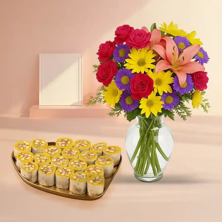 Dry Fruit Honey Dew from Adyar Ananda Bhawan with Mixed Flower Arrangement