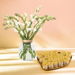 Dry Fruit Honey Dew from Adyar Ananda Bhawan with Rajnigandha Stems in a Glass Vase 1