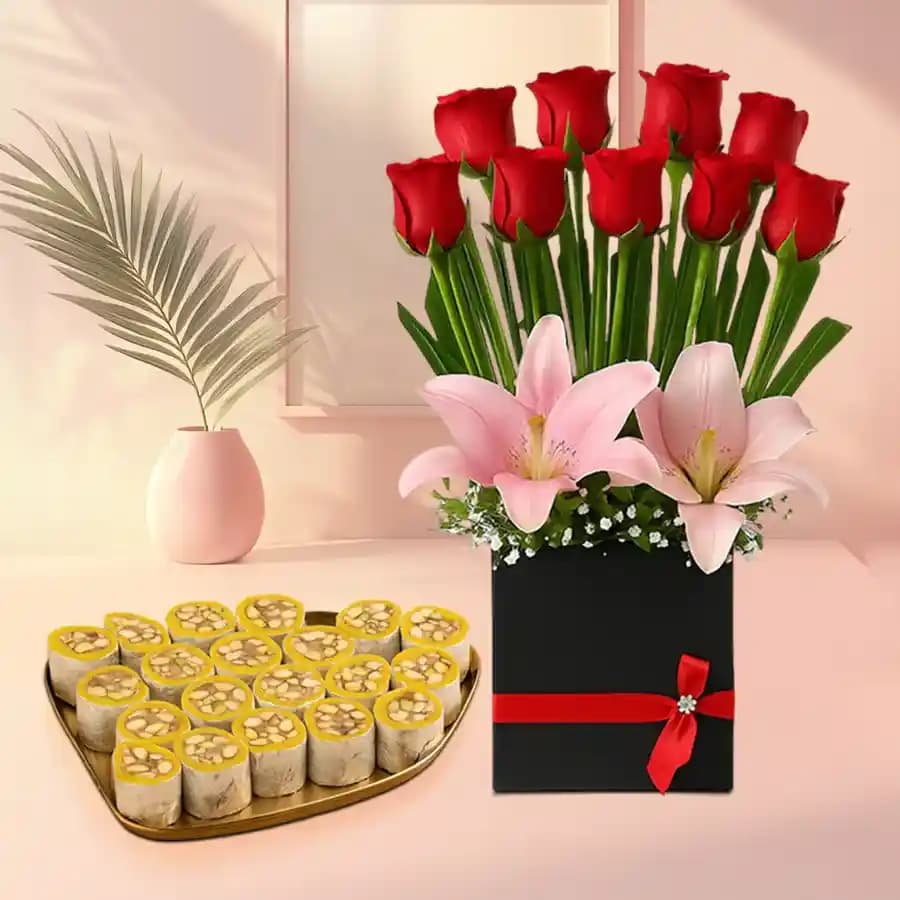 Dry Fruit Honey Dew from Adyar Ananda Bhawan with a Designer Flower Arrangement