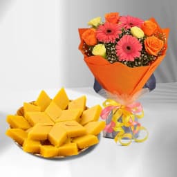 Badam Cake from Adyar Ananda Bhawan with Seasonal Flower Bouquet 1