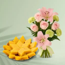 Badam Cake from Adyar Ananda Bhawan with Flowers Bouquet 1