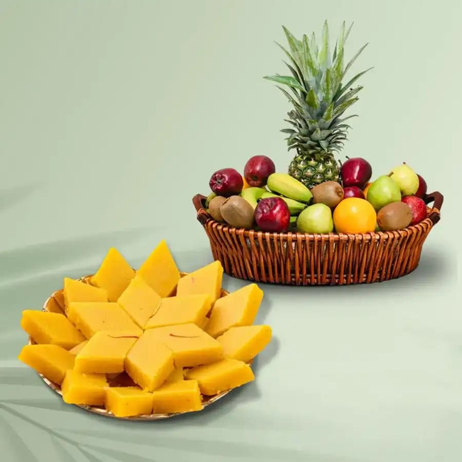 Badam Cake from Adyar Ananda Bhawan with Fresh Fruit Basket