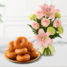 Badusha from G Pulla Reddy with Flowers Bouquet 1