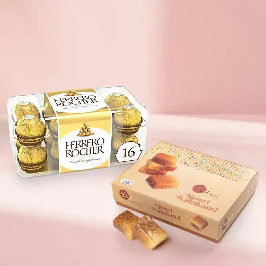 Ajmeeri Kalakand from Dadus with Ferrero Rocher