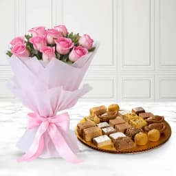 Assorted Sweets from G Pulla Reddy with Rose Bouquet 1