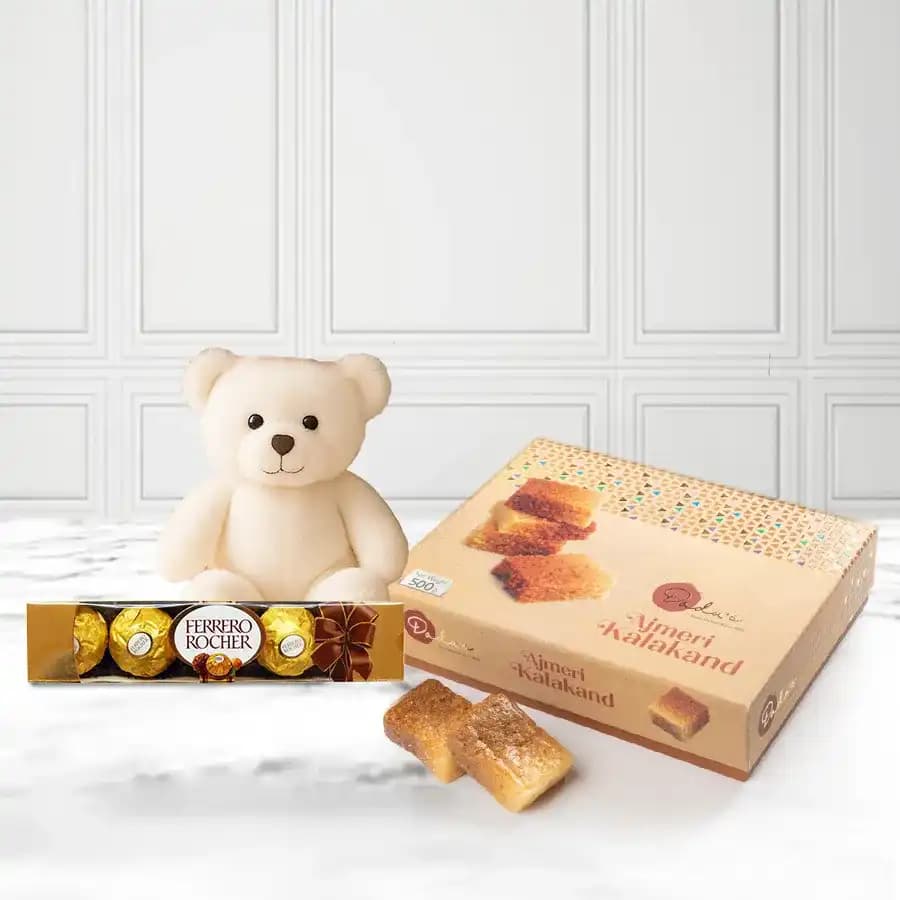 Ajmeeri Kalakand from Dadus with Teddy N Ferrero Rocher