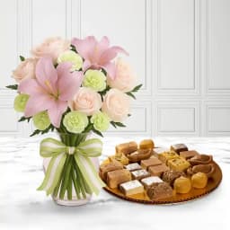 Assorted Sweets from G Pulla Reddy with Flowers Bouquet 1