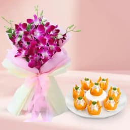 Badam Kalash from Dadus with Orchid Bouquet 1