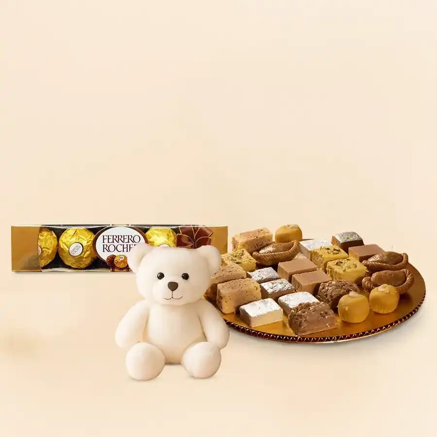 Assorted Sweets from G Pulla Reddy with Teddy N Ferrero Rocher Chocolate