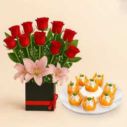 Badam Kalash from Dadus with a Designer Flower Arrangement 1