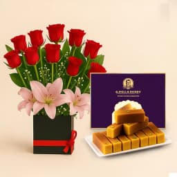 Milk Mysorepak from G Pulla Reddy with Designer Flower Arrangement 1