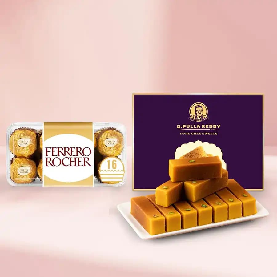 Milk Mysorepak from G Pulla Reddy with Ferrero Rocher