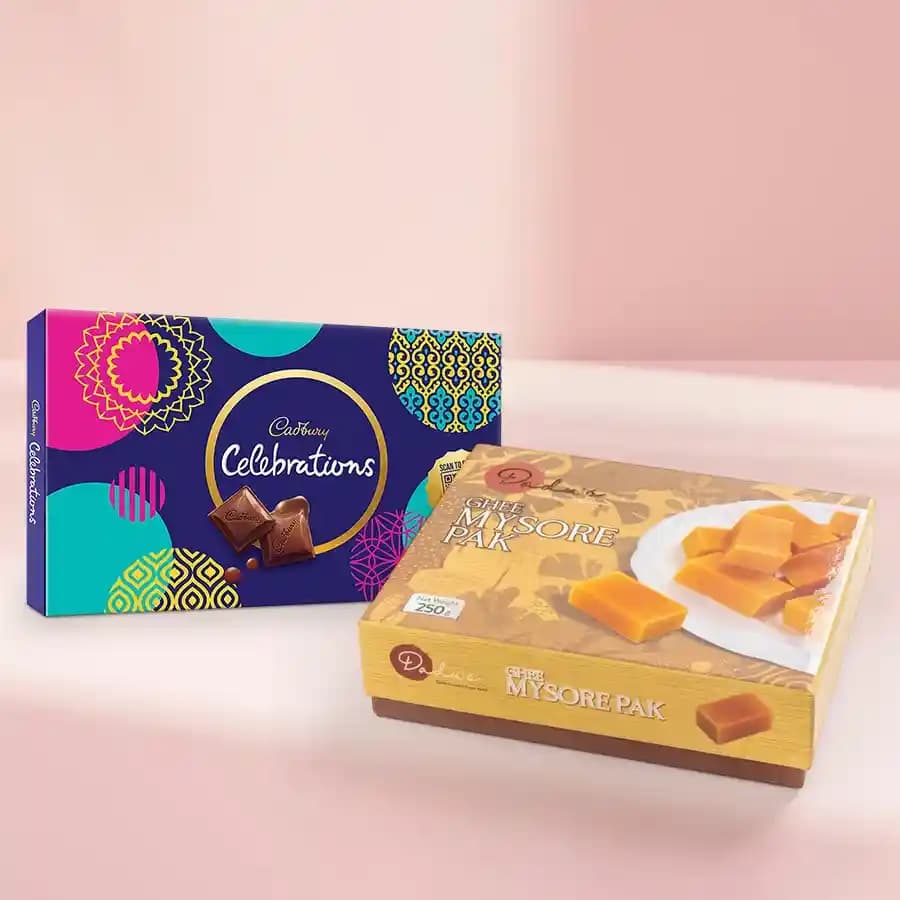 Ghee Mysorepak from Dadus with Cadbury Celebration