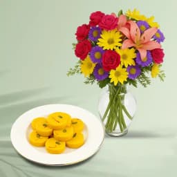 Kesar Peda from Dadus with a Mixed Flower Arrangement 1