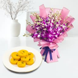 Kesar Peda from Dadus with Orchid Bouquet 1