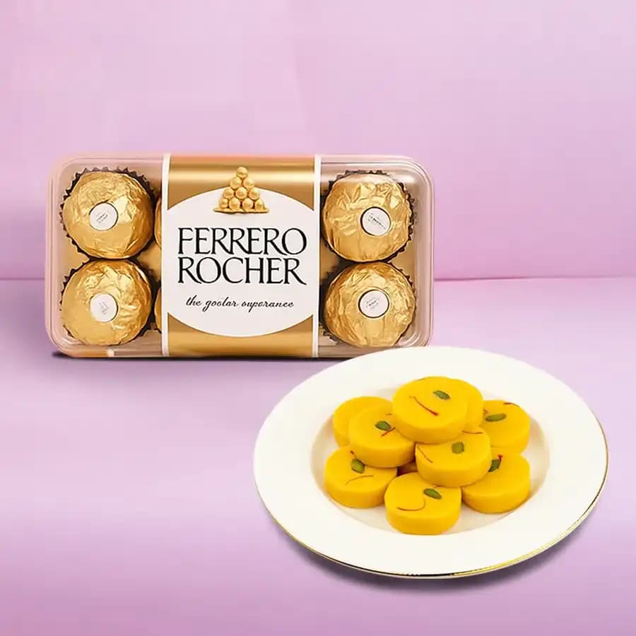 Kesar Peda from Dadus with Ferrero Rocher