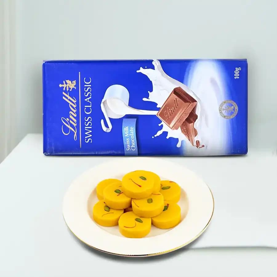 Kesar Peda from Dadus with Lindt Excellence Chocolate Bar