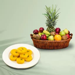 Kesar Peda from Dadus with Fresh Fruit Basket 1