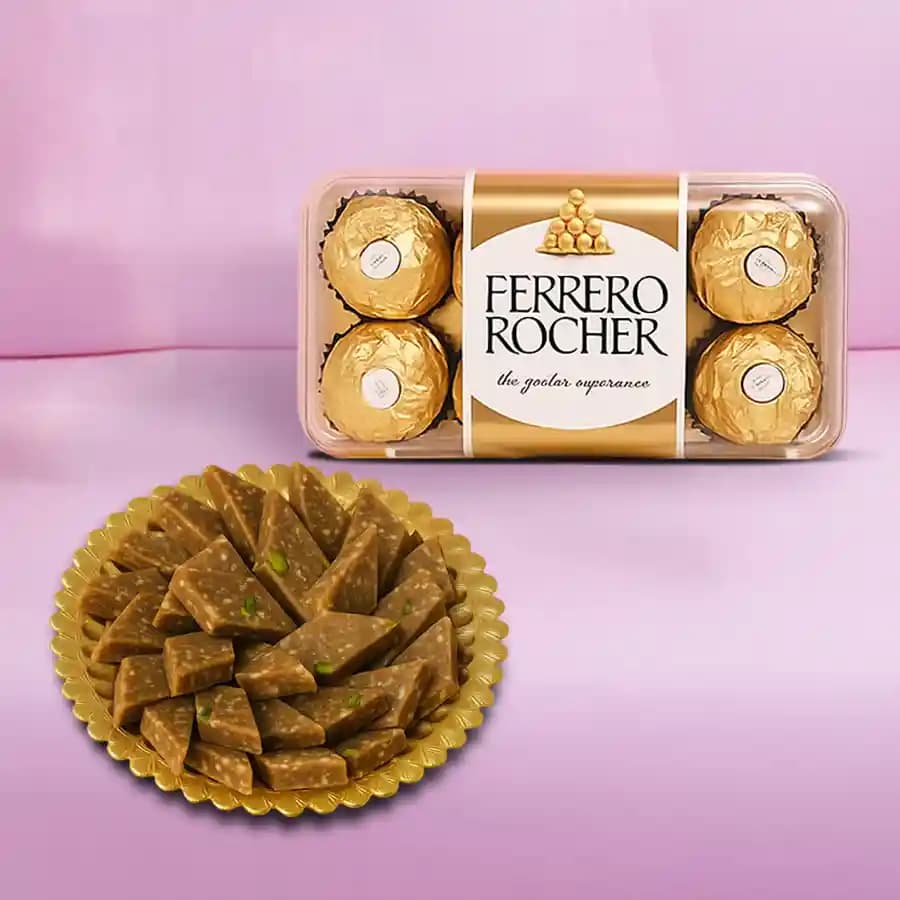 Peppery Cashew Burfi from Almond House with Ferrero Rocher