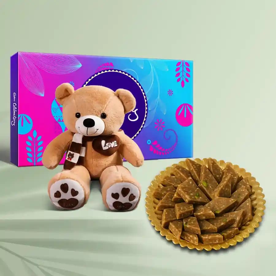 Peppery Cashew Burfi from Almond House with Teddy N Cadbury Celebration