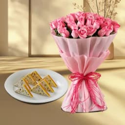 Kaju Pista Sandwich from Almond House with Pink Rose Bouquet 1