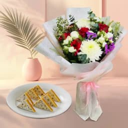 Kaju Pista Sandwich from Almond House with Seasonal Flower Bouquet 1