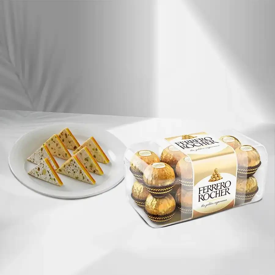 Kaju Pista Sandwich from Almond House with Ferrero Rocher