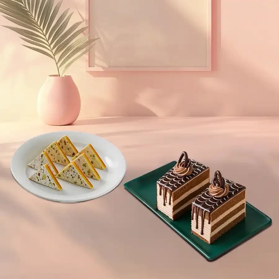 Kaju Pista Sandwich from Almond House with Chocolate Pastry